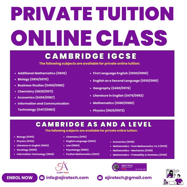 AJiro Tech Private Tuition that covers IGCSE